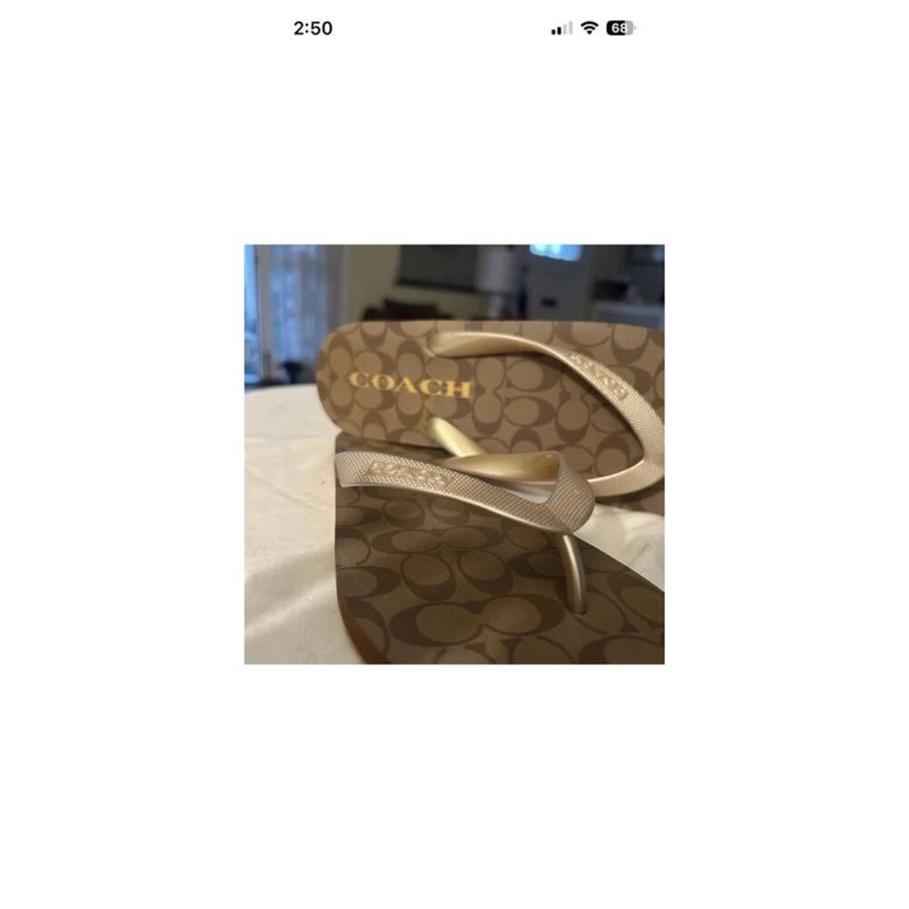 Coach Zac Flip Flops Women's Size 8 Or 9 Sandals Gold Brown